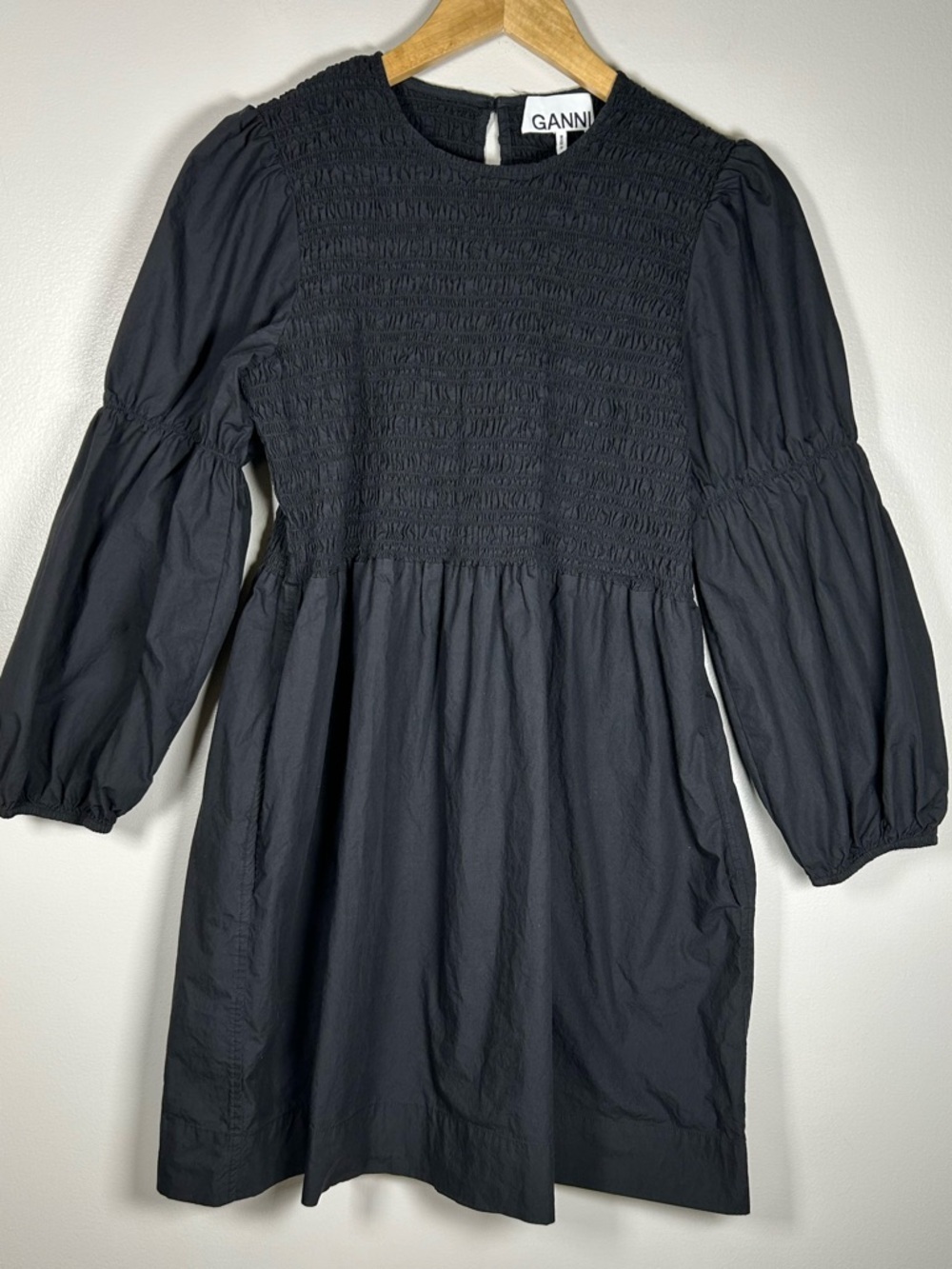 GANNI Black Cotton Poplin Black Mini  Smock 100% organic cotton Dress - Picture 6 of 16